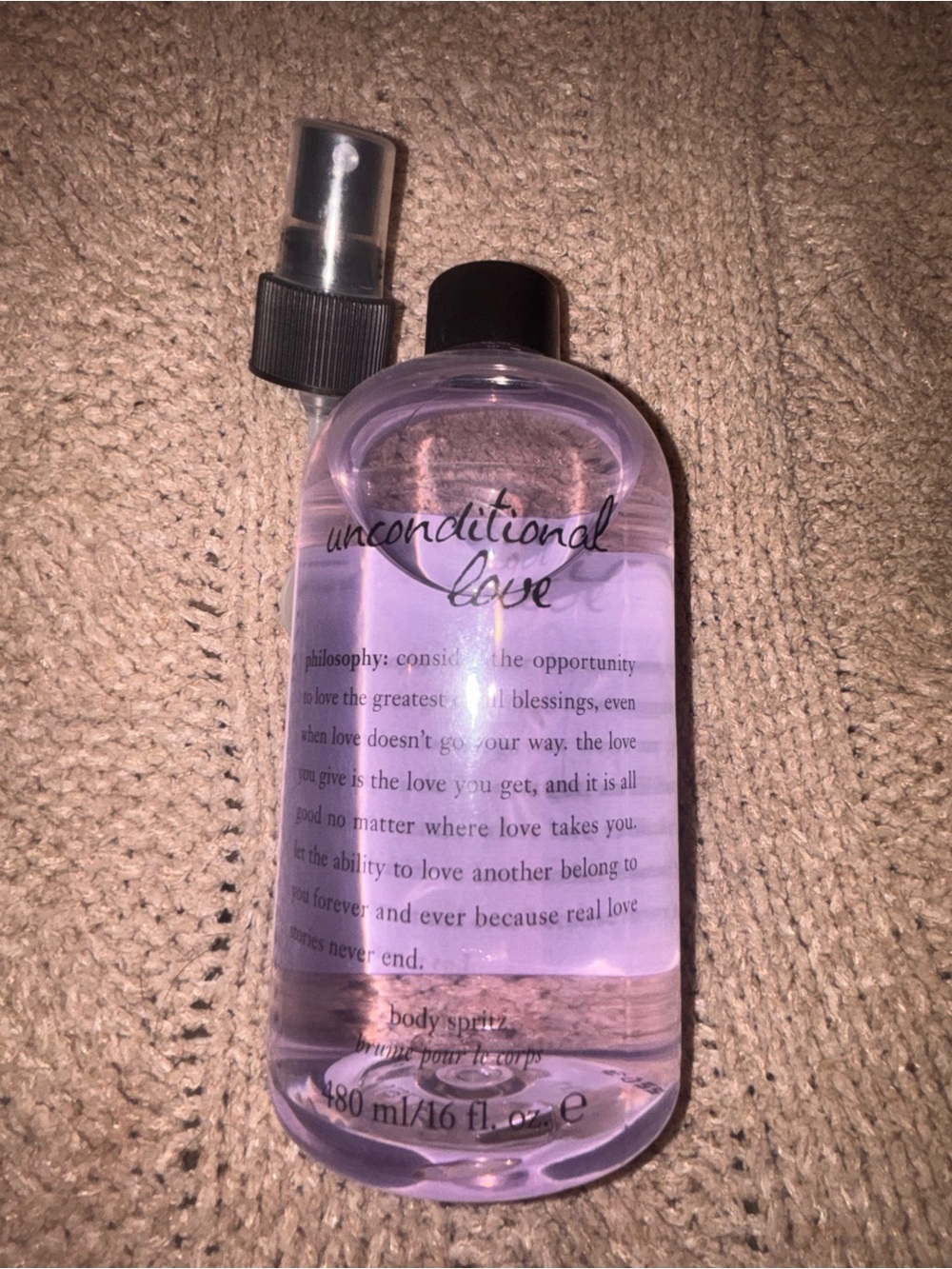 Philosophy Unconditional Love Body Spritz 16 oz Large Bottle NWT with Nozzle